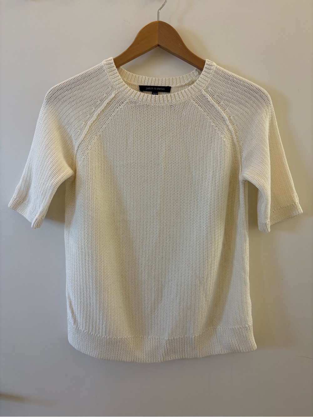 Judith & Charles Ivory 100% Cotton Short Sleeve Knit Sweater Top M
